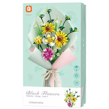 Конструктор Forange Block FC8308 Букет желтый с подсветкой, 479 дет., 21.3x36.0x8.9