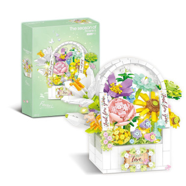 Конструктор The Season of Flowers "Корзина с осенними цветами" с подсветкой, 1416 деталей