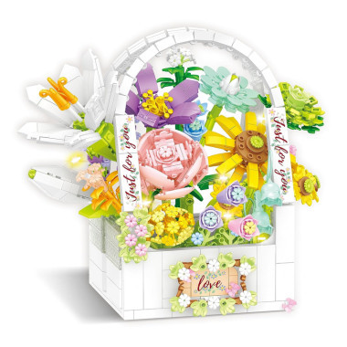 Конструктор The Season of Flowers "Корзина с осенними цветами" с подсветкой, 1416 деталей