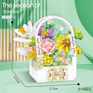 Конструктор The Season of Flowers "Корзина с осенними цветами" с подсветкой, 1416 деталей