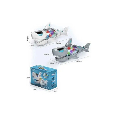 Музыкальная светящаяся акула с шестеренками 2 вида (ездит, двигается плавниками и хвостом) 13x20x9 см