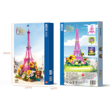 Конструктор Zhe Gao 663010 "Музыкальная Парижская башня с подсветкой" 720 дет. 30x8x23