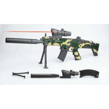 Детский пневматический автомат с лазером и подставкой цветной камуфляж 54х50х39