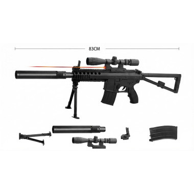 Детский пневматический автомат с глушителем и лазерным прицелом и прикладом в пакете 83см