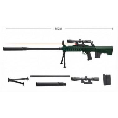 Детское пневматическое ружье с глушителем и лазерным прицелом на подставке в пакете  115см