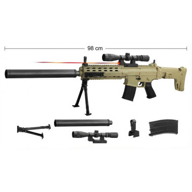 Детский пневматический автомат с глушителем песчаный камуфляж 69х42х79