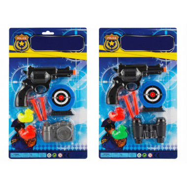 Набор Полиция с пистолетом, мишенью и пулями на присосках на картоне