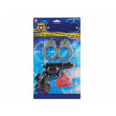 Набор полиция с пистолетом,пулями и наручниками на картоне