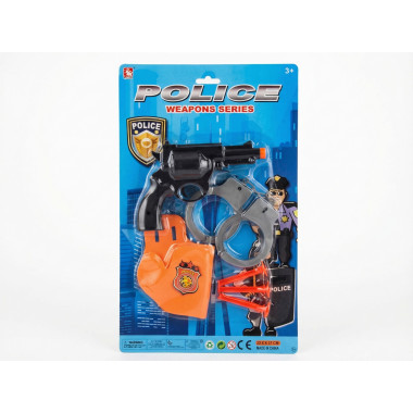 Набор полицейского с пистолетом, пулями на присосках, наручниками на картоне