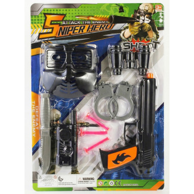 Набор "Стрелок 2" пистолет, маска, бинокль, наручники на картоне 44х30 см