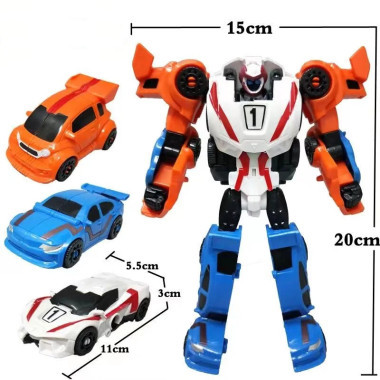 Робот-трансформер 2в1 (из 3 машинок) и бластер с мягкими пулями, в коробке 40х8х35 см