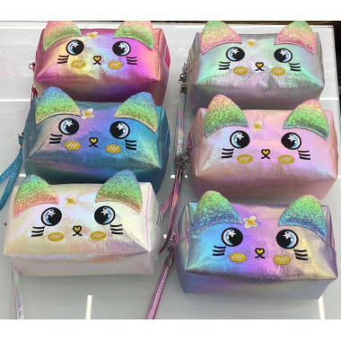 Блестящая косметичка кошечка 18х10х7 см