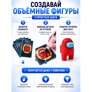 3D Ручка с трафаретами Among Us, набор для творчества 6+  21х6х16.4см