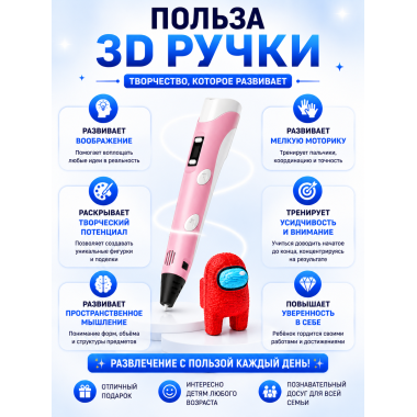 3D Ручка с трафаретами Among Us, набор для творчества 6+  21х6х16.4см