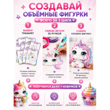 3D Ручка Poopsie с трафаретами для создания объёмных фигурок, 6+  21х6х16.4см