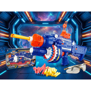 Большой автоматический бластер с аккумулятором, защитными очками и 40 мягкими патронами, 6+ 61х14.2х21.5 см
