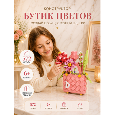 Конструктор P1076 Бутик цветов, 572 детали, 15.2х9х8