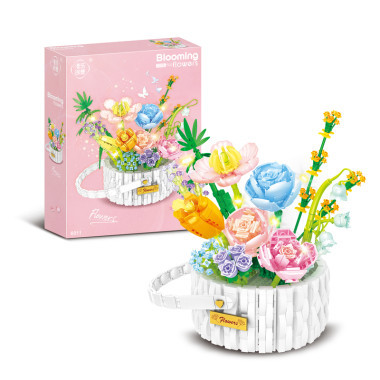 (КИЗ) Конструктор Blooming Корзина с весенними цветами с подсветкой, 1376 деталей