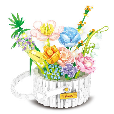 (КИЗ) Конструктор Blooming Корзина с весенними цветами с подсветкой, 1376 деталей