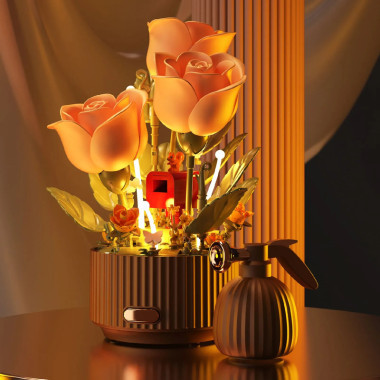 (КИЗ) Конструктор Цветок Bloom Garden с подсветкой и имитацией раскрытия бутонов 255 дет. 27x25x8