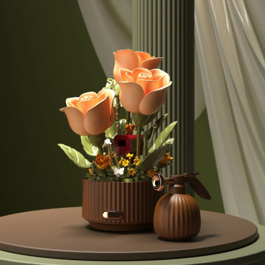 (КИЗ) Конструктор Цветок Bloom Garden с подсветкой и имитацией раскрытия бутонов 255 дет. 27x25x8