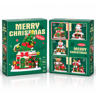 Новогодний конструктор W1419 LELE BROTHER «Домик с ёлкой» Merry Christmas, 909 деталей, 6+, 18×13,5×7,2 см