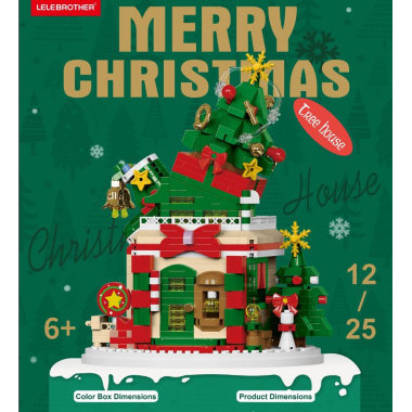 Новогодний конструктор W1419 LELE BROTHER «Домик с ёлкой» Merry Christmas, 909 деталей, 6+, 18×13,5×7,2 см