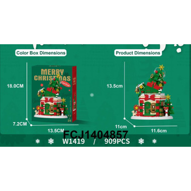 Новогодний конструктор W1419 LELE BROTHER «Домик с ёлкой» Merry Christmas, 909 деталей, 6+, 18×13,5×7,2 см