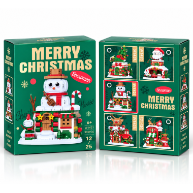 Новогодний конструктор W1421 LELE BROTHER «Домик со снеговиком» Merry Christmas, 900 деталей, 6+, 18×13,5×7,2 см