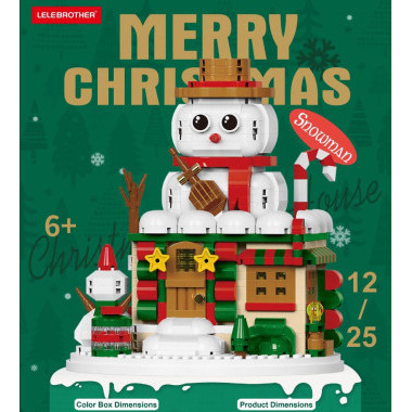 Новогодний конструктор W1421 LELE BROTHER «Домик со снеговиком» Merry Christmas, 900 деталей, 6+, 18×13,5×7,2 см
