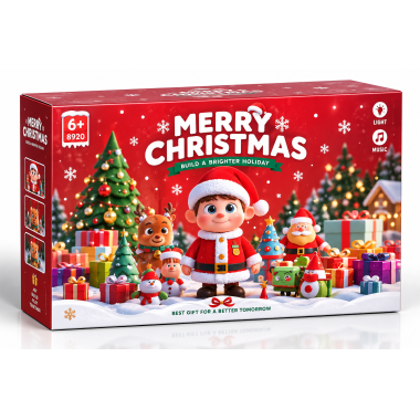 Новогодний конструктор LELEBROTHER 8920 Merry Christmas 6 в 1 со светом и музыкой, 923 детали, 6+, 14,5 × 11,3 см