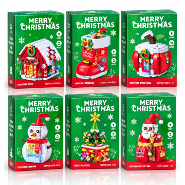 Новогодний конструктор LELEBROTHER 8920 Merry Christmas 6 в 1 со светом и музыкой, 923 детали, 6+, 14,5 × 11,3 см