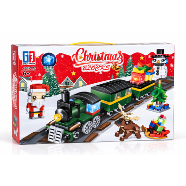 Конструктор Great Frind 123-507 «Новогодний поезд» Christmas Blocks, 490 деталей, свет, 6+  41 × 27,5 × 5 см