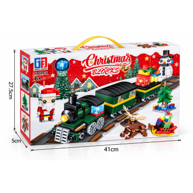 Конструктор Great Frind 123-507 «Новогодний поезд» Christmas Blocks, 490 деталей, свет, 6+  41 × 27,5 × 5 см