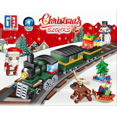 Конструктор Great Frind 123-507 «Новогодний поезд» Christmas Blocks, 490 деталей, свет, 6+  41 × 27,5 × 5 см