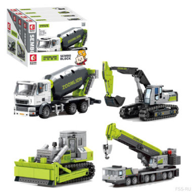 Конструктор Sembo 705100-705103 "Строительная техника" 4 шт в д/б 222-280 дет.