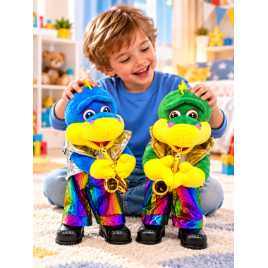 Интерактивная музыкальная игрушка «Дино-Саксофонист» — танцует и поёт 3 песни на русском языке, 37 × 15 см