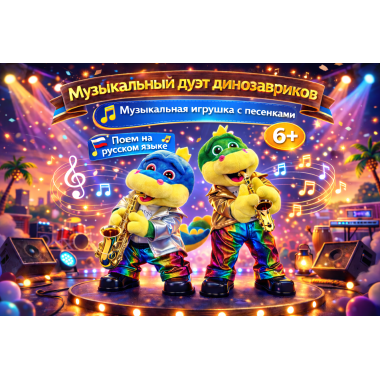 Интерактивная музыкальная игрушка «Дино-Саксофонист» — танцует и поёт 3 песни на русском языке, 37 × 15 см