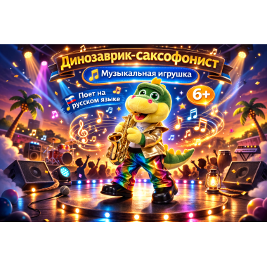 Интерактивная музыкальная игрушка «Дино-Саксофонист» — танцует и поёт 3 песни на русском языке, 37 × 15 см