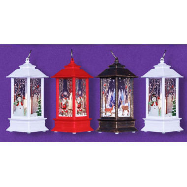 Новогодние декоративные фонарики с подсветкой «Рождественский уют», 13×7×5 см, 12 шт. в упаковке, цвета: коричневый, белый, красный, батарейки в комплекте
