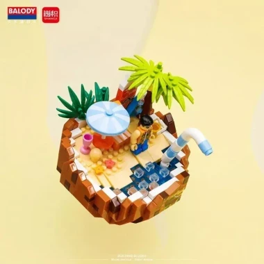 (КИЗ) Конструктор Balody Cool Summer 16341 Кокосовый пляж в колбе 3D, 616 дет. 13x13x16.3