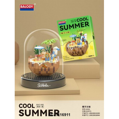 (КИЗ) Конструктор Balody Cool Summer 16341 Кокосовый пляж в колбе 3D, 616 дет. 13x13x16.3