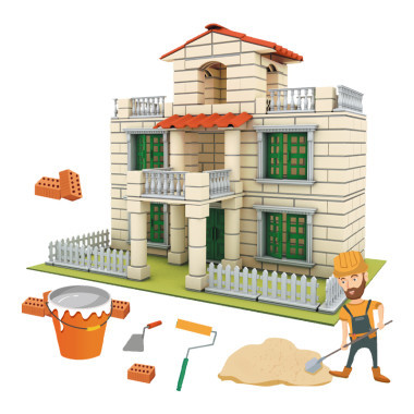 Конструктор DIY BY8807 Строительство из кирпичей и глины, Классическая вилла, 352 дет., 32x26x7