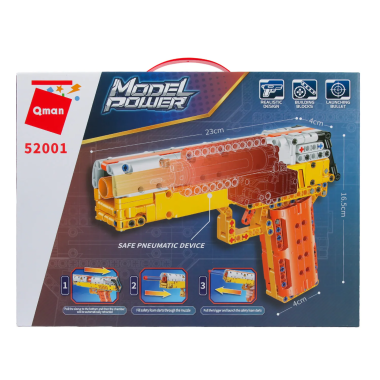 (КИЗ) Конструктор Qman 52001 Пистолет Desert Eagle с пневмомеханизмом (стреляет мягкими пулями), 222 дет., 41х30х7 см