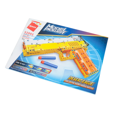 (КИЗ) Конструктор Qman 52001 Пистолет Desert Eagle с пневмомеханизмом (стреляет мягкими пулями), 222 дет., 41х30х7 см