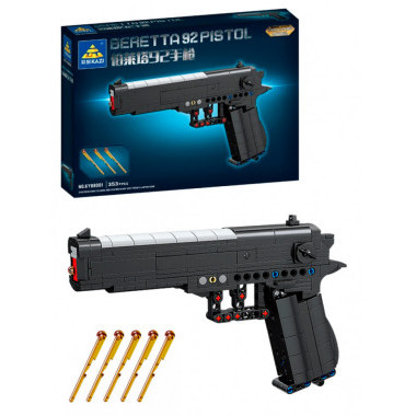 Конструктор Kazi 88001 Оружие Пистолет Beretta 92 (стреляет пулями), 353 дет., 42х30х7 см