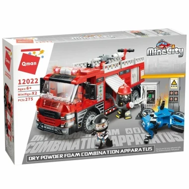 (КИЗ) Конструктор Qman 12022 Пожарная машина с порошковой пеной, 275 дет., 33х22х6 см