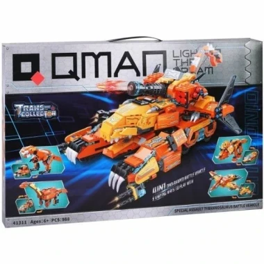 (КИЗ) Конструктор Qman 41311 Трансформер 4в1 (динозавры и танк),988 дет., 52х34х7 см