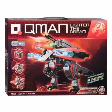 (КИЗ) Конструктор Qman 41229 Трансформер 2в1 (динозавр тираннозавр и куб), 544 дет., 37х28х7 см