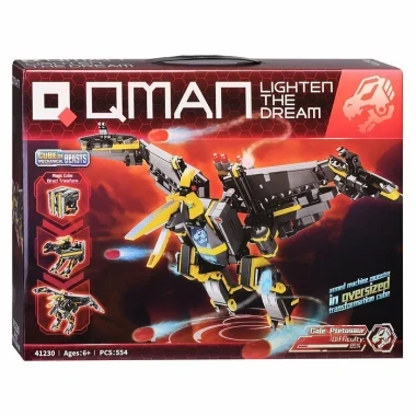 (КИЗ) Конструктор Qman 41230 Трансформер 2в1, Динозавр Птетозавр и куб, 554 дет., 37х28х7 см